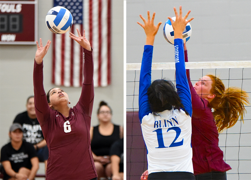 Victoria College freshmen Valerie De La Fuente, left, and Ryndee Weishuhn received honorable mention on the All-Region XIV Volleyball Team.